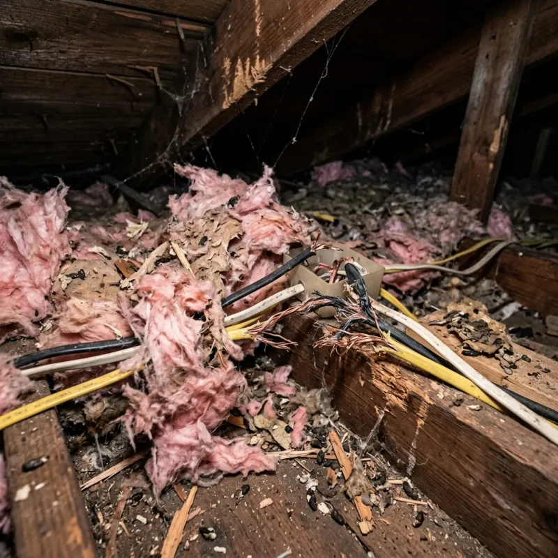 Contaminated ceiling insulation being assessed in a Princes Hill roof space