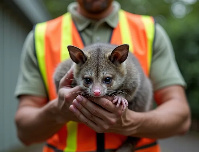 Animal handler safely recovering a deceased possum in Princes Hill